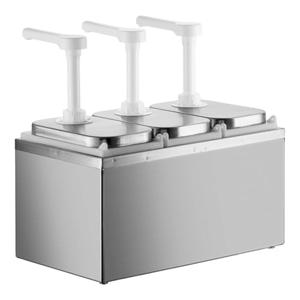 Bình phân phối gia vị ServSense thép không gỉ 3 ngăn 1,9 lít, 3 vòi bơm nhựa định lượng 30 ml