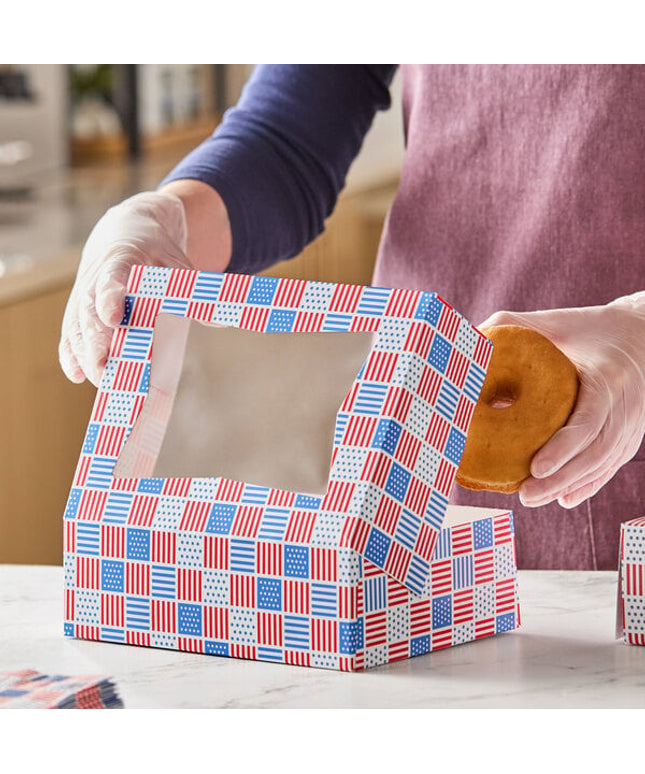 Hộp bánh quy có cửa sổ tự bung họa tiết cờ Mỹ Baker's Lane 20 x 15 x 6 cm - Thùng 150 cái