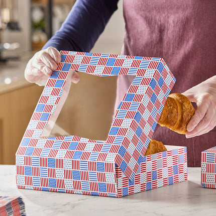 Hộp bánh giấy bìa cửa sổ bật tự động Baker's Lane 23 x 23 x 6 cm in cờ Mỹ - Thùng 150 cái