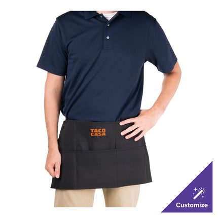 Tạp dề nửa thân polyester có thể tùy chỉnh Chef Revival đen, 3 túi