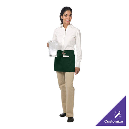 Tạp dề nửa thân vải poly-cotton có thể tùy chỉnh Chef Revival xanh lá đậm, 3 túi