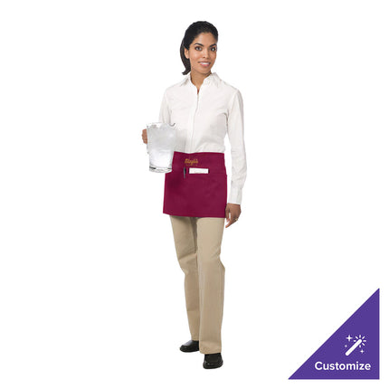 Tạp dề nửa thân vải poly-cotton có thể tùy chỉnh Chef Revival đỏ mận, 3 túi