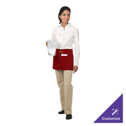 Tạp dề nửa thân vải poly-cotton có thể tùy chỉnh Chef Revival đỏ, 3 túi