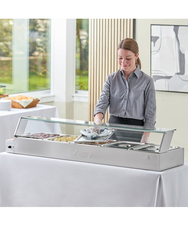 Tủ hâm thức ăn buffet cách thủy điện để bàn Avantco BMFW5 145 cm với 5 ngăn nửa cỡ - 1750W, 120V