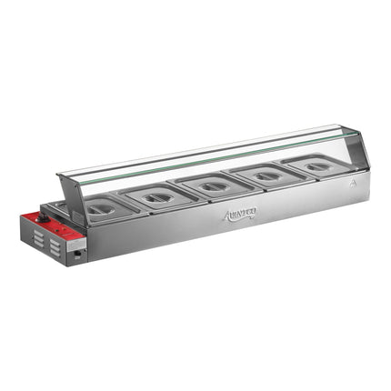 Tủ hâm thức ăn buffet cách thủy điện để bàn Avantco BMFW5 145 cm với 5 ngăn nửa cỡ - 1750W, 120V