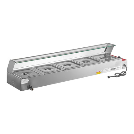 Tủ hâm thức ăn buffet cách thủy điện để bàn Avantco BMFW5 145 cm với 5 ngăn nửa cỡ - 1750W, 120V