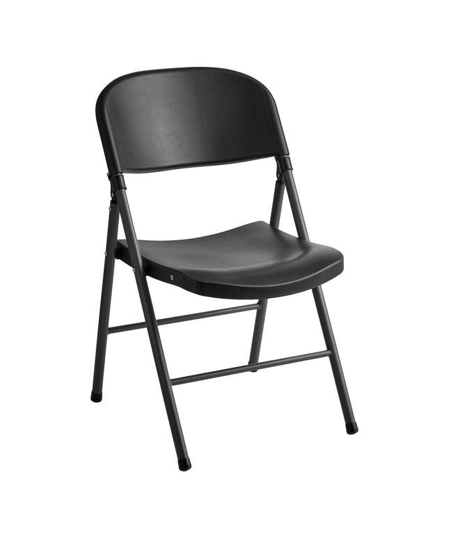 Ghế gấp nhựa ép phun tạo dáng ôm màu đen Lancaster Table & Seating, khung than chì và chân xám xanh