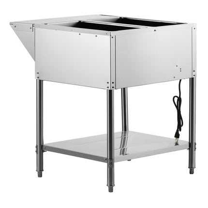 Bàn hâm nóng thức ăn Avantco STE-2S hai khay khoang hở điện bàn hâm nóng với kệ dưới - 120V, 1000W