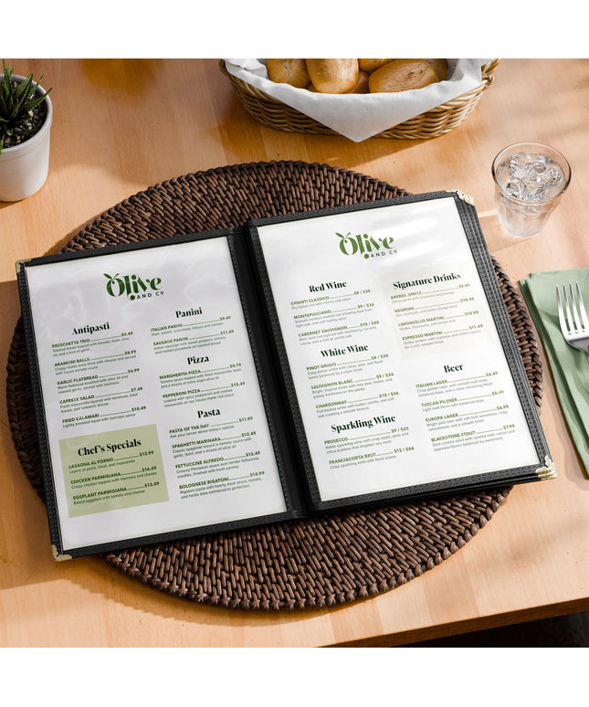 Bìa menu 8 mặt 4 túi Choice đen 21,6 x 35,6 cm