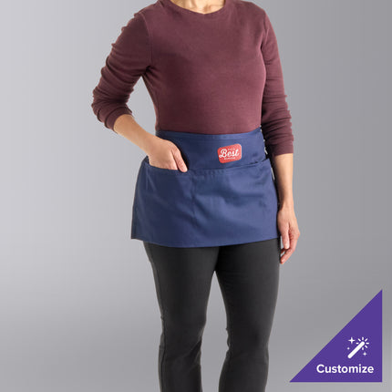 Tạp dề nửa thân vải poly-cotton có thể tùy chỉnh Uncommon Chef 3067 xanh navy, 3 túi