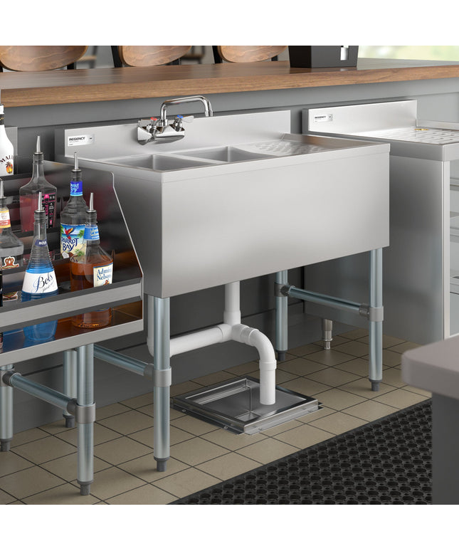 Bồn rửa quầy bar hai chậu Regency có vòi và mặt để ráo phải 91 x 48 cm