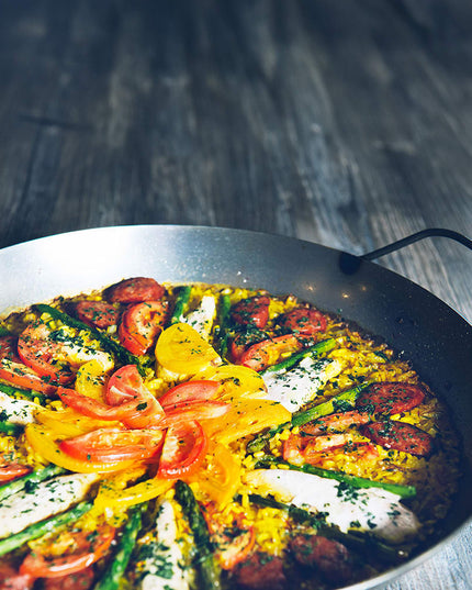 Chảo Paella Matfer Bourgeat 062051 35.9 cm Thép Đen Thành Cong