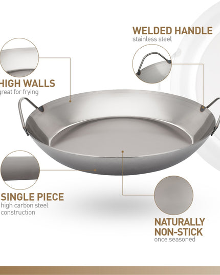 Chảo Paella Thép Đen Matfer Bourgeat 062053 45.1 cm Thành Cong