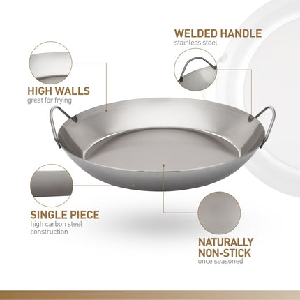 Chảo Paella Thép Đen Matfer Bourgeat 062053 45.1 cm Thành Cong