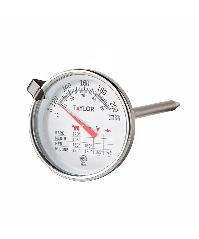 Nhiệt Kế Đo Thịt Taylor 3504 Mặt Đồng Hồ 5.1 cm Que Đo 11.4 cm 120-210 Độ F