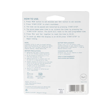 Đồng Hồ Hẹn Giờ Điện Tử Mini Taylor 584221 Đếm Ngược 99 Phút 59 Giây