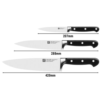 (3‑Piece) ZWILLING | Professional S Knife Set – 10 cm Paring, 16 cm Slicer, 20 cm Chef - FRIODUR Blades - Hanging Loop