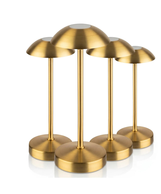 (4 pcs) LED Table Lamp - GGM Gastro ALVA MICRO - Rechargeable - Cordless - 3-step dimmable - Ø80mm - Gold - with Charging Dock