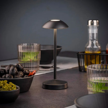 (4 pcs) LED Table Lamp - GGM Gastro ALVA MICRO - Rechargeable - Cordless - 3-step dimmable - Ø80mm - Black - with Charging Dock