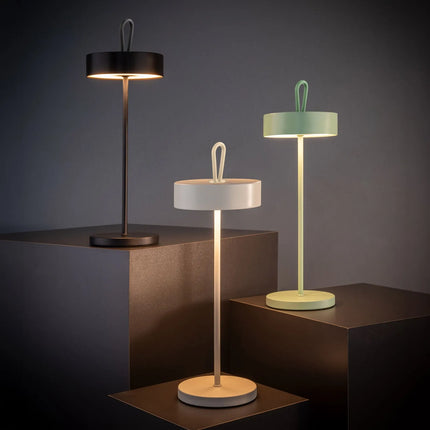 (4 pcs) LED Table Lamp - GGM Gastro CLEO MINI - Rechargeable - Cordless - 3-step dimmable - Ø120mm - Mint - with Charging Dock