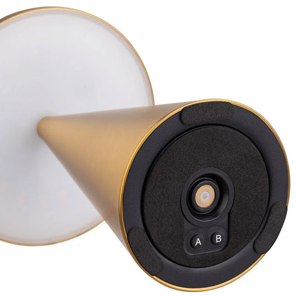 (4 pcs) LED Table Lamp - GGM Gastro CONE - Rechargeable - Cordless - 3-step dimmable - Ø130mm - Gold - with Charging Dock