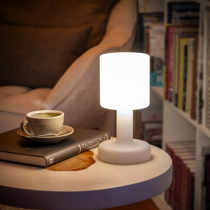 (4 pcs) LED Table Lamp - GGM Gastro FINN MINI - Rechargeable - Cordless - 3-step dimmable - Ø120mm - White - with Charging Dock
