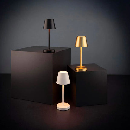 (4 pcs) LED Table Lamp - GGM Gastro MERLE MICRO - Rechargeable - Cordless - 3-step dimmable - Ø80mm - Whisper White - with Charging Dock