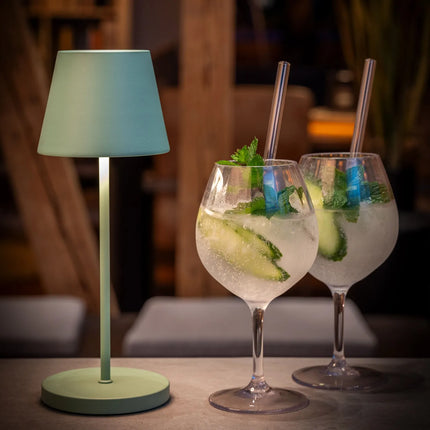 (4 pcs) LED Table Lamp - GGM Gastro MERLE MINI - Rechargeable - Cordless - 3-step dimmable - Ø110mm - Mint - with Charging Dock