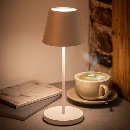 (4 pcs) LED Table Lamp - GGM Gastro MERLE MINI - Rechargeable - Cordless - 3-step dimmable - Ø110mm - Whisper White - with Charging Dock