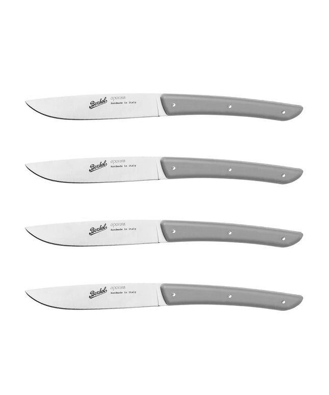 (4 pieces) BERKEL | Steak Knife Set – 110 mm Blade - AISI 420C Stainless - Grey Handles