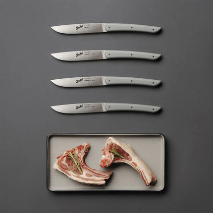 (4 pieces) BERKEL | Steak Knife Set – 110 mm Blade - AISI 420C Stainless - Grey Handles