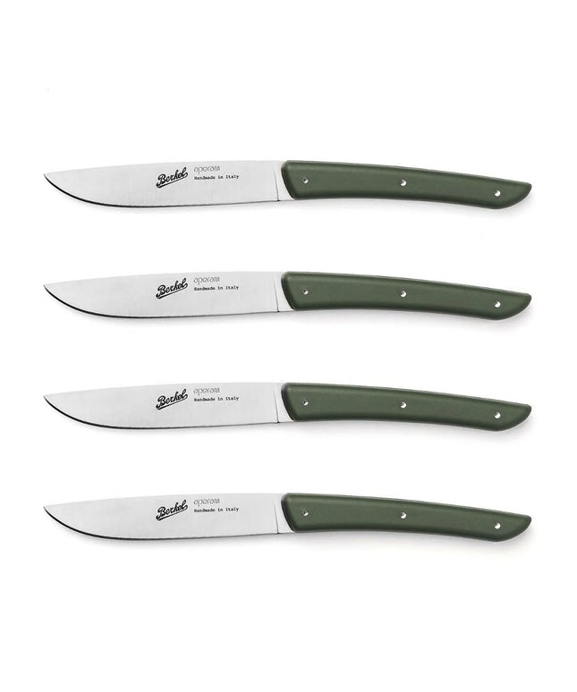 (4 pieces) BERKEL | Steak Knife Set – 110 mm Blade - AISI 420C Stainless - Olive Green Handles