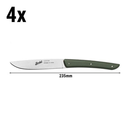 (4 pieces) BERKEL | Steak Knife Set – 110 mm Blade - AISI 420C Stainless - Olive Green Handles