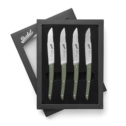 (4 pieces) BERKEL | Steak Knife Set – 110 mm Blade - AISI 420C Stainless - Olive Green Handles