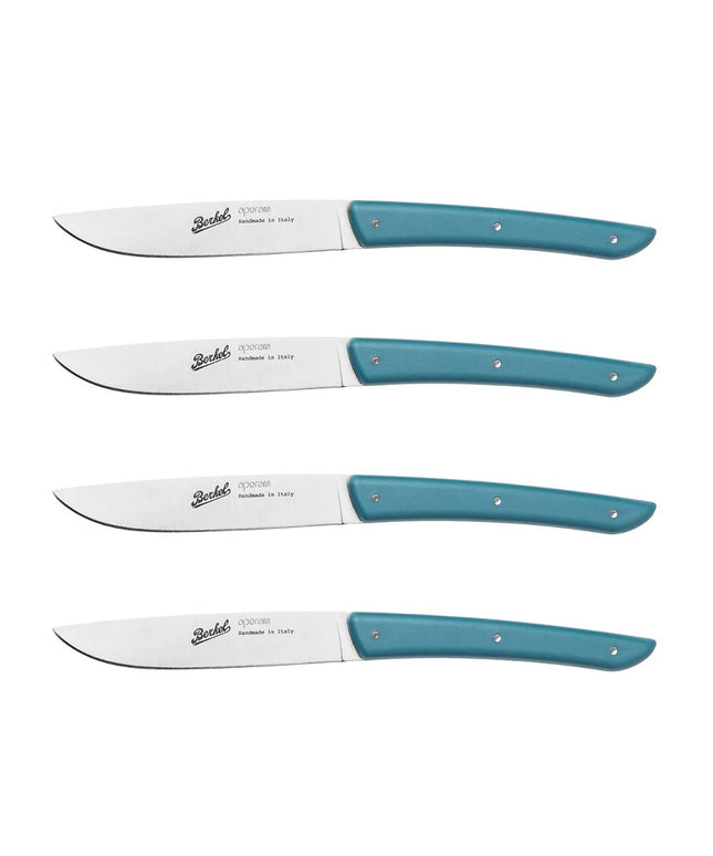 (4 pieces) BERKEL | Steak Knife Set – 110 mm Blade - AISI 420C Stainless - Petrol Blue Handles