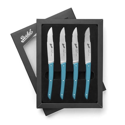 (4 pieces) BERKEL | Steak Knife Set – 110 mm Blade - AISI 420C Stainless - Petrol Blue Handles