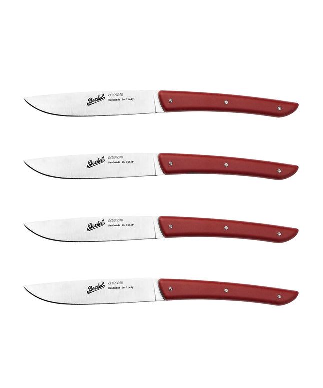 (4 pieces) BERKEL | Steak Knife Set – 110 mm Blade - AISI 420C Stainless - Red Handles