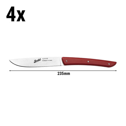 (4 pieces) BERKEL | Steak Knife Set – 110 mm Blade - AISI 420C Stainless - Red Handles