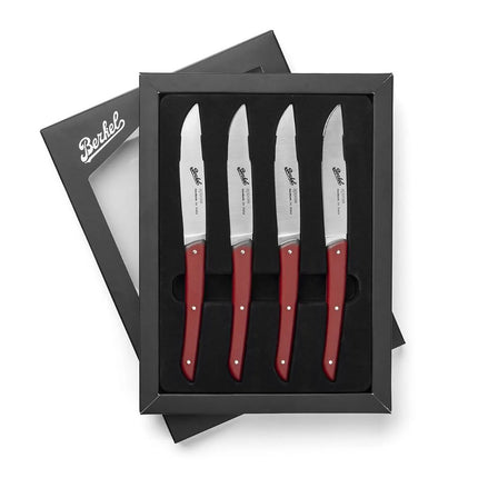 (4 pieces) BERKEL | Steak Knife Set – 110 mm Blade - AISI 420C Stainless - Red Handles
