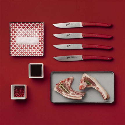 (4 pieces) BERKEL | Steak Knife Set – 110 mm Blade - AISI 420C Stainless - Red Handles