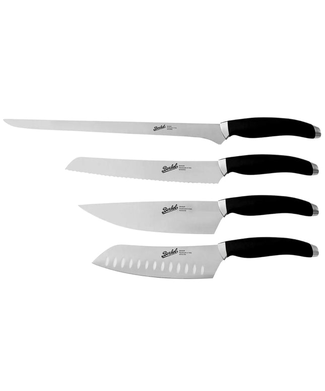 (4 pieces) BERKEL | Teknica Professional Chef Knife Set – Black Resin Handles – 3 mm Steel Blades