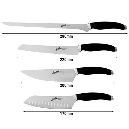 (4 pieces) BERKEL | Teknica Professional Chef Knife Set – Black Resin Handles – 3 mm Steel Blades