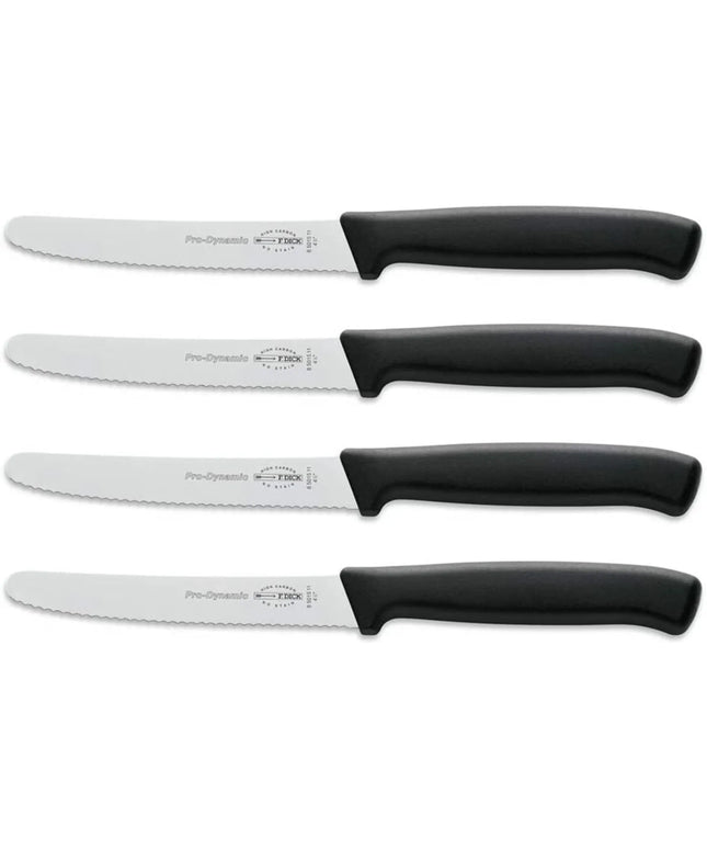 (4 pieces) F. DICK | Bread knife set – 12 cm blade - micro-serrated - black handle - ProDynamic