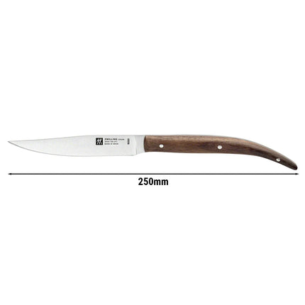 (4 pieces) ZWILLING | Steak Knife Set – Serrated Edge - Brown Oak Wood Handle - Stainless Steel