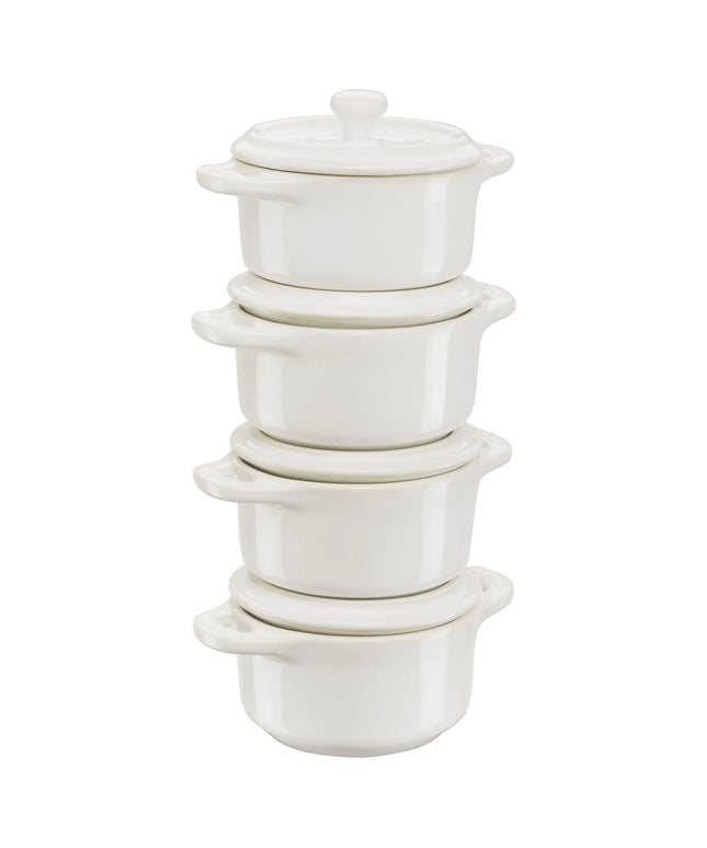 (4) STAUB| Ceramic Mini Cocotte Set, Round – Ivory White - Ø 100 mm - 0.20 L Each