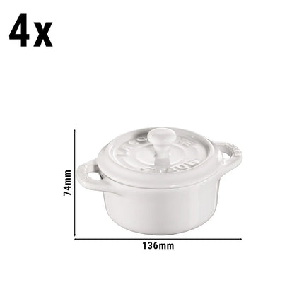 (4) STAUB| Ceramic Mini Cocotte Set, Round – Ivory White - Ø 100 mm - 0.20 L Each