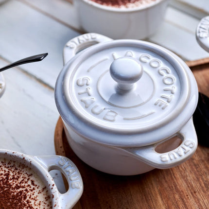 (4) STAUB| Ceramic Mini Cocotte Set, Round – Ivory White - Ø 100 mm - 0.20 L Each