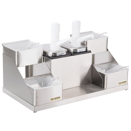 Hệ thống gia vị 2 vòi bơm San Jamar P9724 kèm giá đựng gia vị inox 4 ngăn 2 tầng