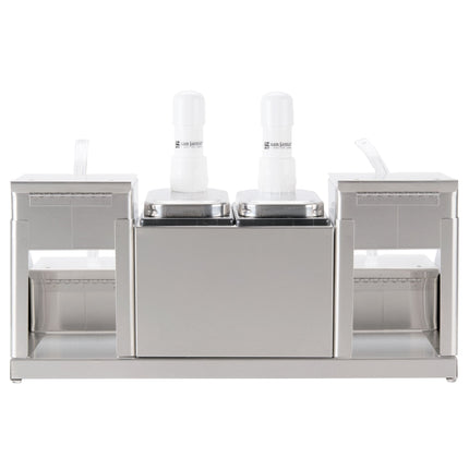 Hệ thống gia vị 2 vòi bơm San Jamar P9724 kèm giá đựng gia vị inox 4 ngăn 2 tầng