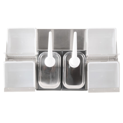 Hệ thống gia vị 2 vòi bơm San Jamar P9724 kèm giá đựng gia vị inox 4 ngăn 2 tầng